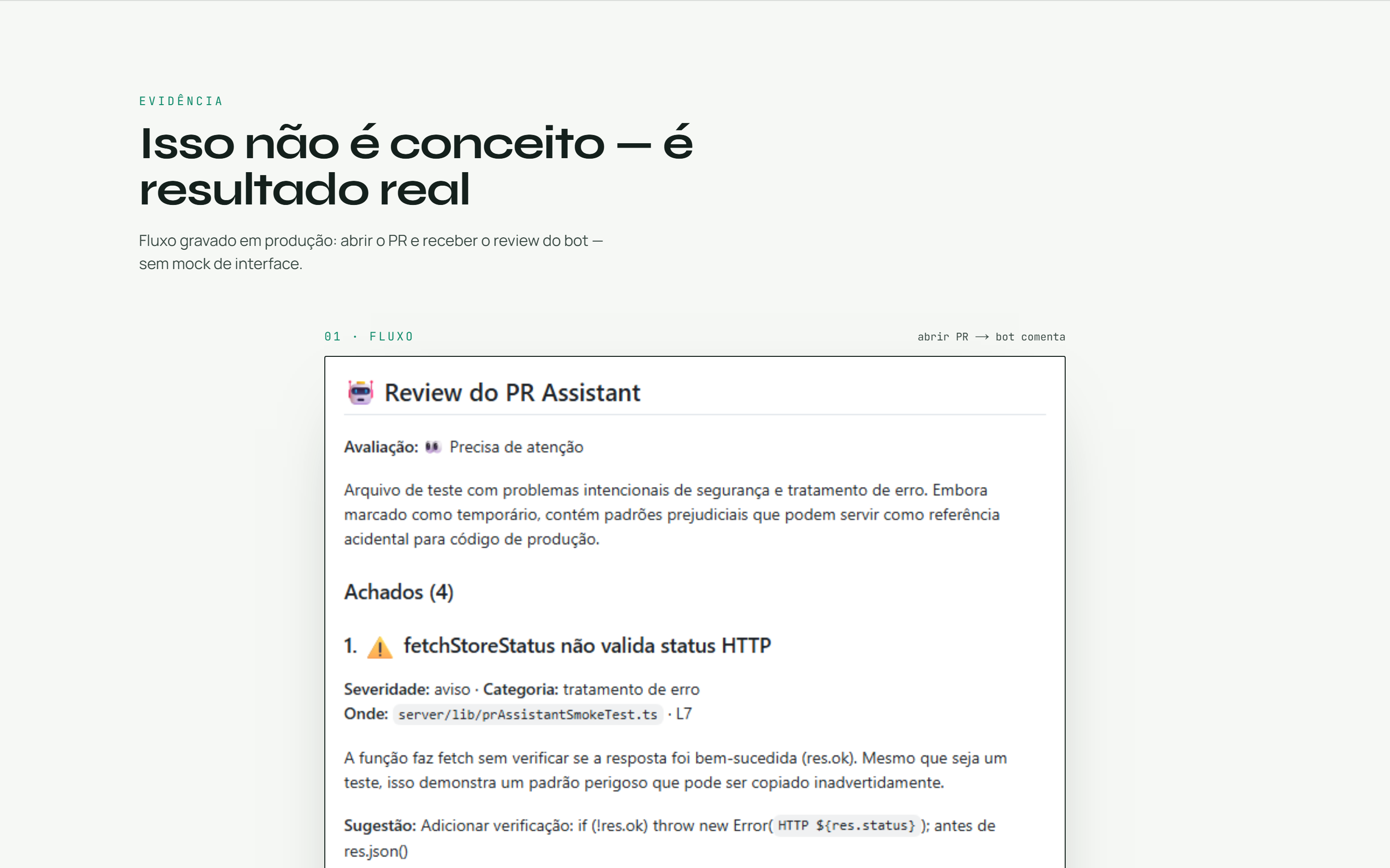 PR Assistant — Evidência